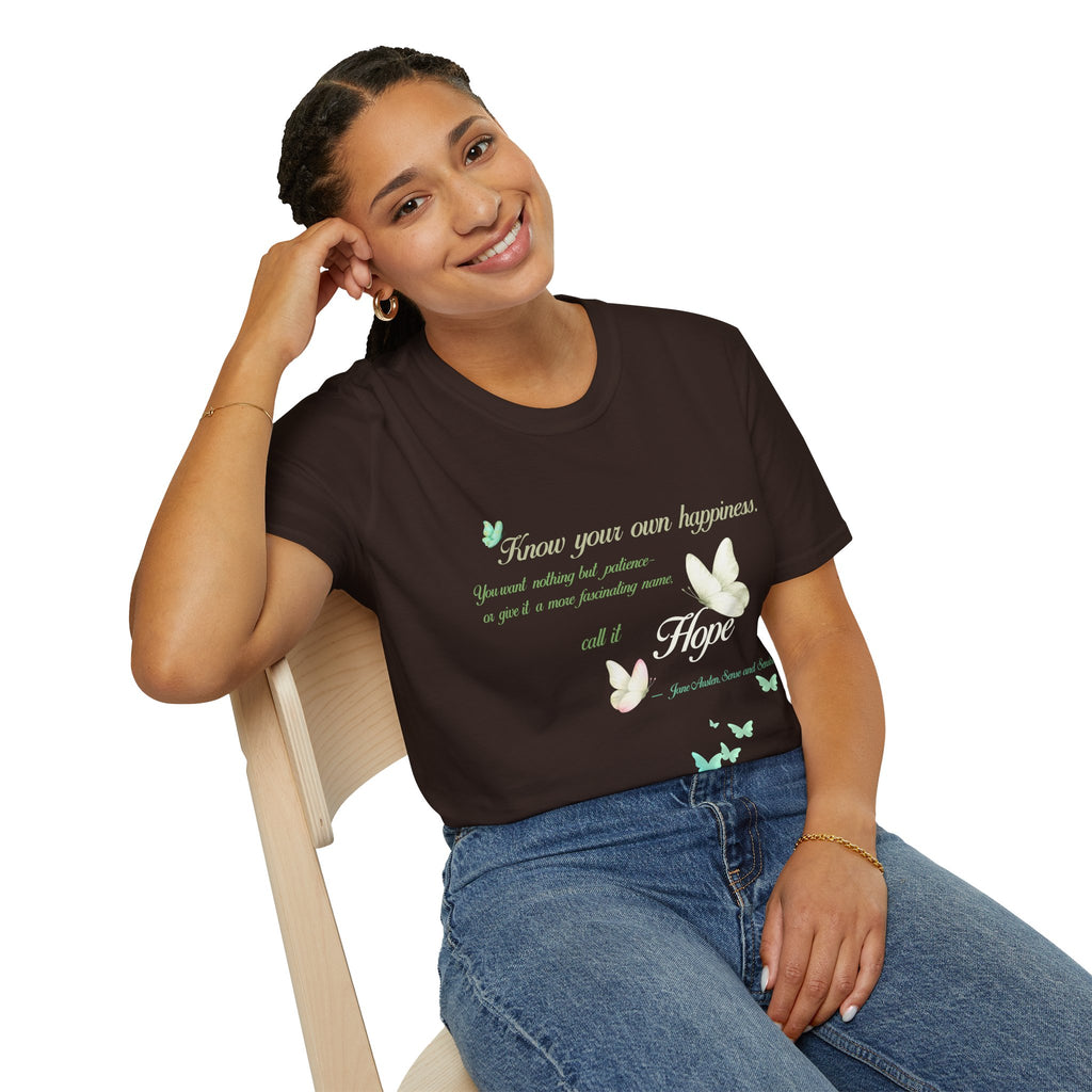 Jane Austen “Know Your Own Happiness” T-Shirt | Sense and Sensibility